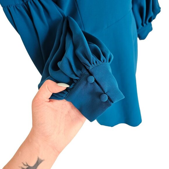 David Meister Bright Blue Puff Sleeve Evening Dress Sz 6 - Picture 4 of 12